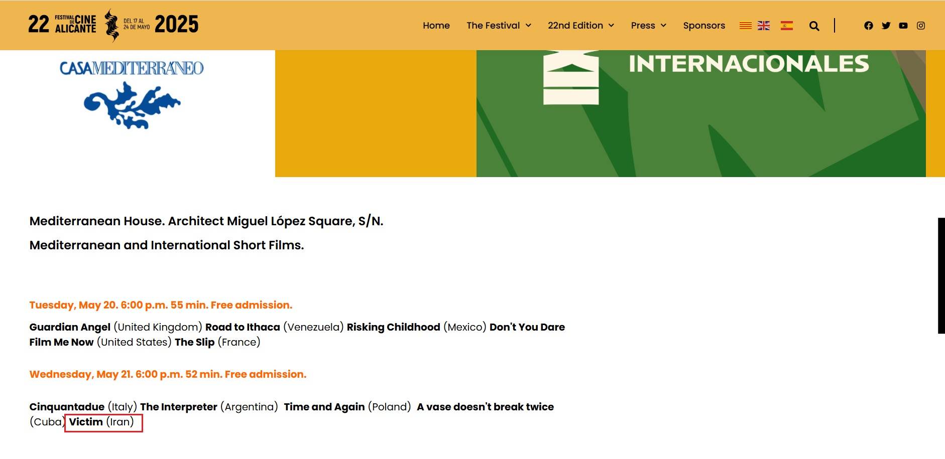 Short film “Victim”, written by Sara Moradi and directed by Bahman Radan, joins the 22nd Goya-qualifying Alicante Film Festival. Another global milestone for AD1 Film.