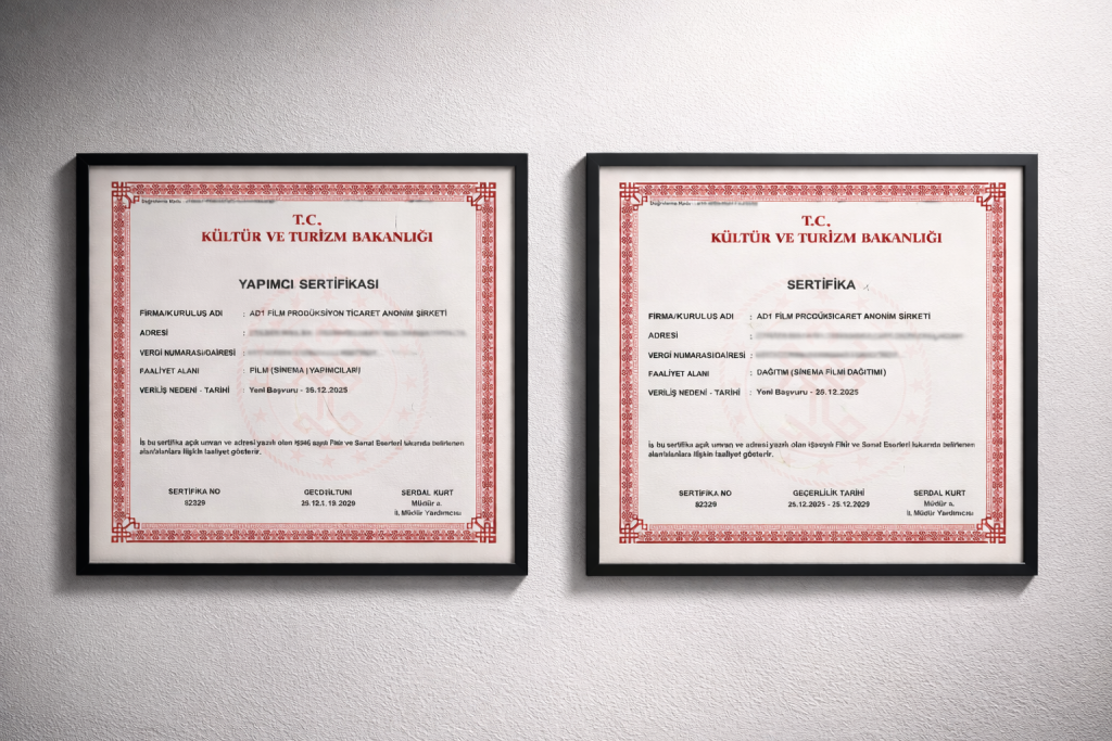 AD1 FILM (License No: 82294 & 82329) consolidates its international framework as a certified producer and distributor in the Republic of Türkiye, facilitating global co-productions.